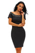 Studded Off Shoulder Black Short Sleeve Bodycon Dress